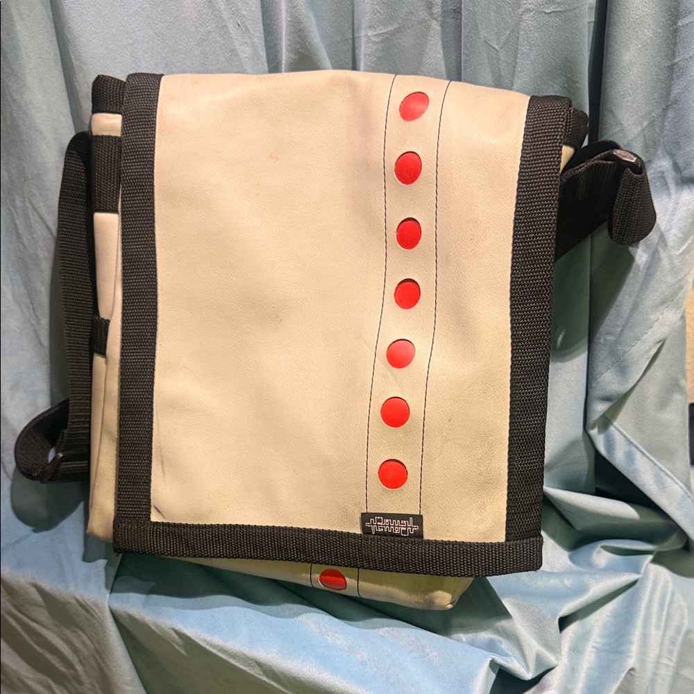 Grey and Black Crossbody Messenger Bag with Red Accents